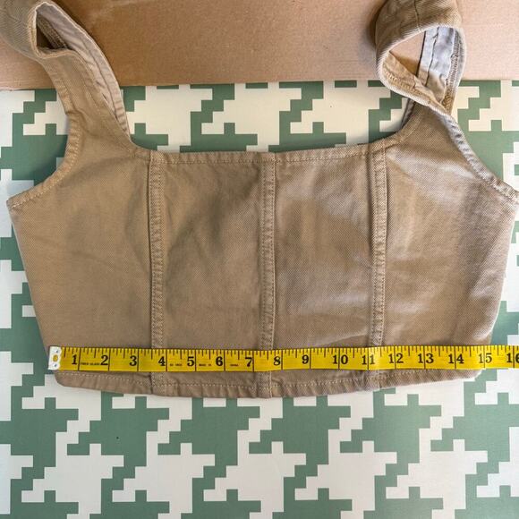 Mara Hoffman Tan Denim Amal Crop Tank Top Organic Cotton Zip Back Size 8 NWT - Picture 4 of 8